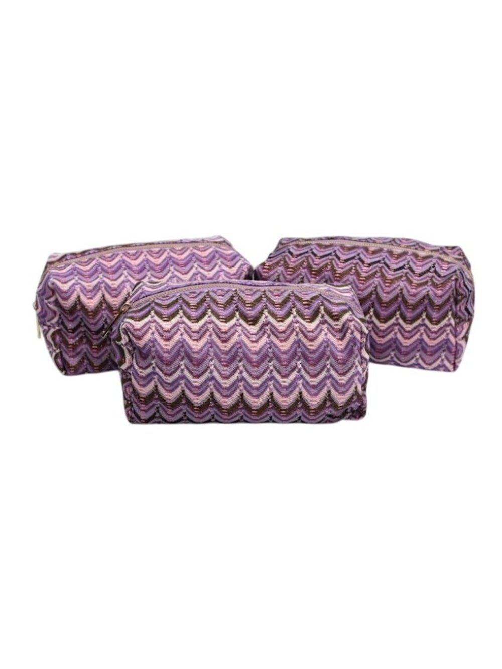 3 Chevron Pattern Toiletry Bags Travel Cosmetic Pouches Zippered Rectangular
